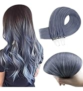 RUNATURE Micro Beads Hair Extensions Human Hair Haze Blue Remy Micro Ring Human Hair Extensions S...
