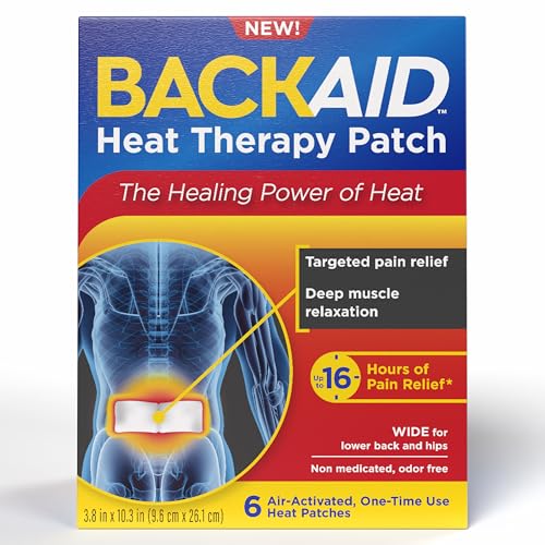 Backaid Heat Therapy Patch, Air-Activated Therapeutic Heat, Wide for Lower Back and Hip Pain Relief, 6 Count
