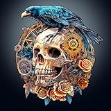 KAAYEE Wooden Puzzles for Adults, 3D Visual Effect Raven & Mechanical Skull Wooden Jigsaw Puzzle Unique Shape Wood Puzzle Adult, 3D Effect Flat Puzzle Birthday Family Games (M-11.4 * 10.1in-175pcs)