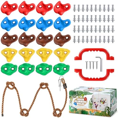 TOPNEW 20 PCS Rock Climbing Holds for Kids, Rock Wall Holds with ...