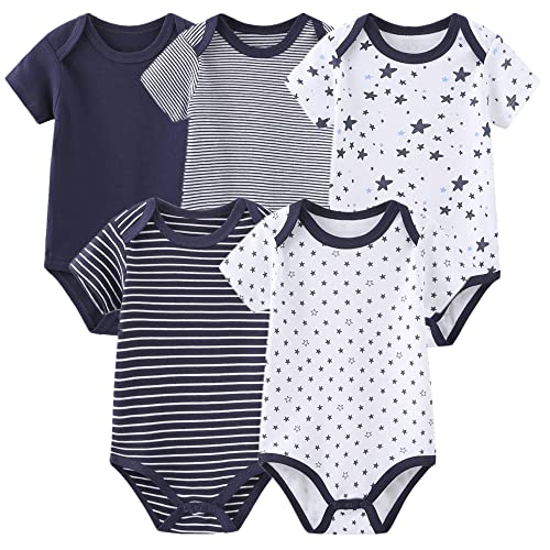 MAMIMAKA Unisex Baby Bodysuits Baby Clothes Short Sleeve Bodysuits Onesies Cotton 5-Pack for Boys and Girls