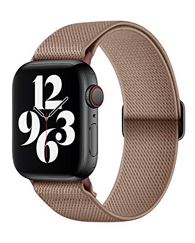 Image of AMANECER Stretchy Nylon Bands Compatible with Apple Watch Ultra 3 /2 /1 SE 11 /10 /9 /8 /7 /6 /5 /4, Adjustable Braided Elastic Sport Loop Rugged Strap for iWatch Women Men (Walnut Saddle Brown, 44 /45 /46 /49MM)