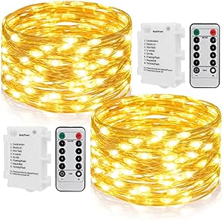 STARKER 2pcs 50LED Battery Operated Fairy Lights [Timer & Remote] (IP65 Waterproof, Dimmable, 8 Modes, Warm White)
