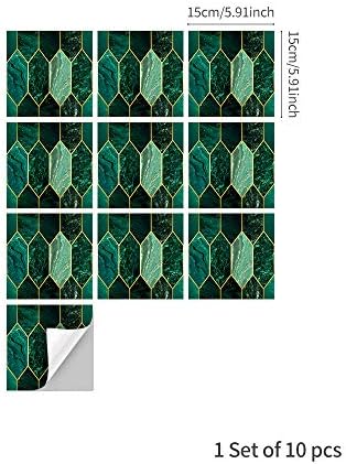 funlife 10Pcs 15cmX15cm Art Deco Peel and Stick Backsplash, Self-Adhesive Wall Tile Decals, Waterproof Stickers for Kitchen Bathroom, Green Holographic Emerald Mosaic