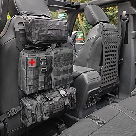 MAIKER 2pcs Tactical Rigid Molle Aluminum Insert Panel Seat Back Organizer Modular Platform with 4 Storage Bags and 10 Fastening Tape Compatible with 2021 2022 2023 Ford Bronco Accessories Cover