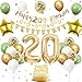 20. Geburtstag Deko Salbeigrüne, Luftballon Deko 20. Geburtstag Frauen Männer, Geburtstagsdeko 20 Jahr, Grün Weiß Gold Luftballons 20 Geburtstags mit Banner Tortendeko für Geburtstags Party Deko-Set