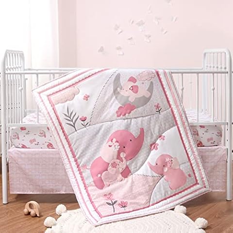 The Peanutshell Pink Elephant Crib Set Cover