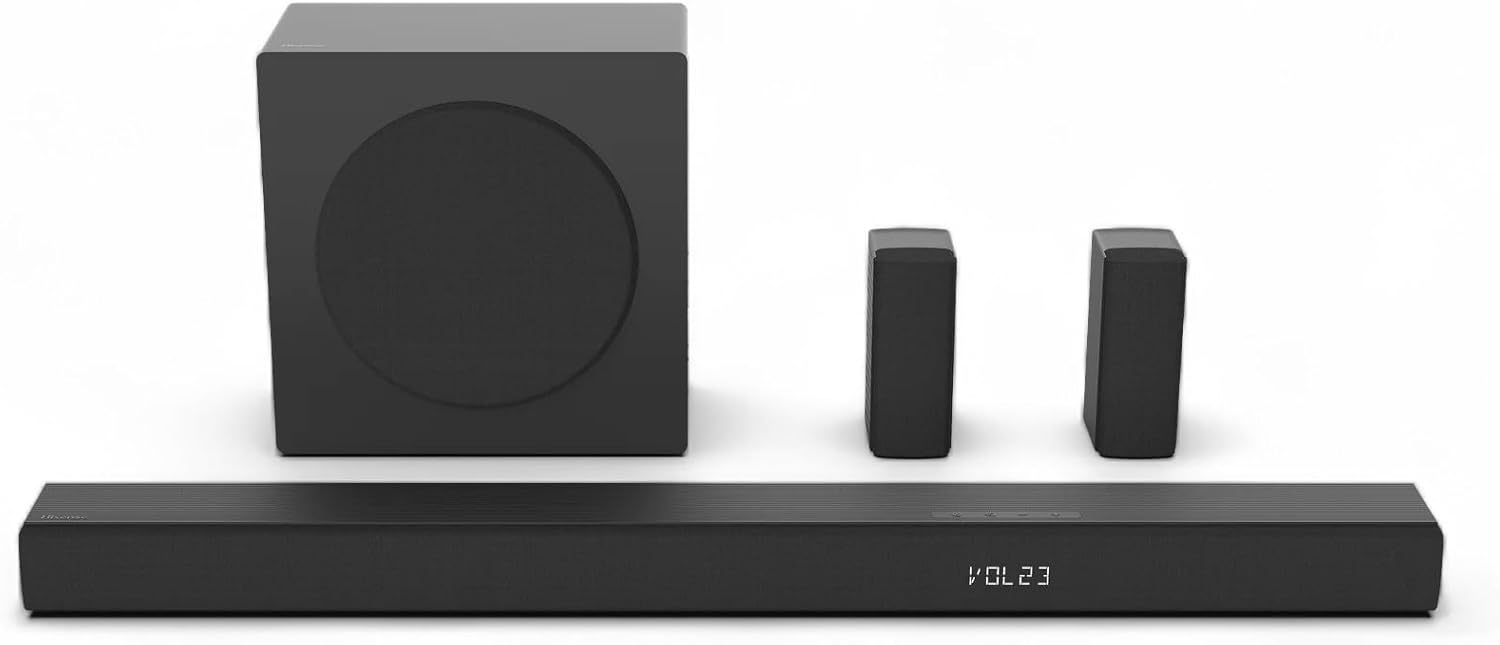 Hisense 5.1 Ch 510W Soundbar with Wireless Subwoofer and 2 Rear Surround Speakers, Dolby Digital Plus and DTX Virtual:X, HDMI eARC, Bluetooth – R651 (Renewed)