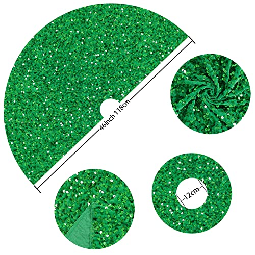 Fuhsy Green Christmas Tree Skirt 46 Inches Glitter Sequins Xmas Tree Skirt Velvet Fabric Christmas Tree Cover Skirt Halloween Decor For Thanksgiving Round Tree Mat Shiny Tree Blanket Rustic Tree Base #TOP2