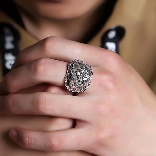 Miniatura 8 de JUNTEN Anillo de plata de ley 925 Feng Shui Pixiu para hombre, joyería abierta y ajustable