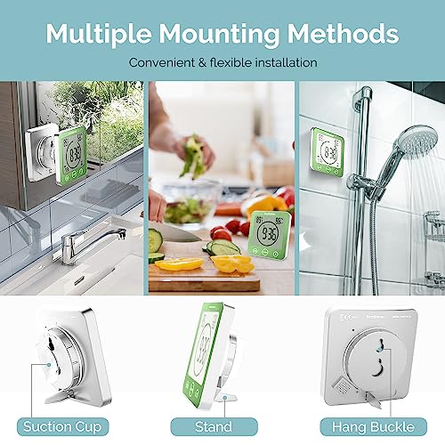 Kadams Digital Bathroom Shower Kitchen Clock Timer With Alarm, Waterproof For Water Splashes, Visual Countdown Timer, Time Management Tool, Indoor Temperature Humidity, Suction Cup, Hole Stand - Green #TOP1