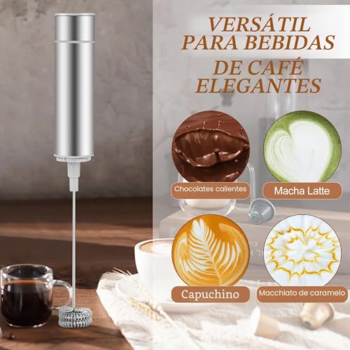 Miniatura 2 de Espumador De Leche Eléctrico Usb Recargable, Mini Batidora De Mano 3 En 1 Con 3 Cabezales Intercambiables Y 2 Velocidades, Acero Inoxidable Para Café Latte, Cappuccino Y Huevos