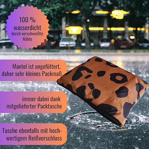 Generisch Damen Regenmantel Leopardenmuster, Poncho, Regencape, Regenjacke Leo, Leopardendesign (DE/NL/SE/PL, Alphanumerisch, L, Regular, Regular, Braun)