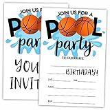 AWSICE Pool Party Birthday Invitations, Basketball Invite Cards (20-Pack) with Envelopes, Sports Style Birthday Party Supplies Decorations(4'x6')-C10