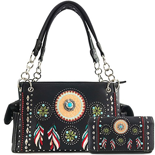 Justin West Tribal Dream Catcher Feather Embroidery CCW Concealed Carry Handbag