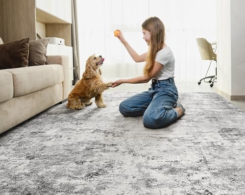 7x9 Area Rug Living Room Rugs - Washable Neutral Modern Abstract Soft Thin Large Rug Indoor Floor No Slip Rug Carpet for Bedroom Under Dining Table Home Office Decor - Grey