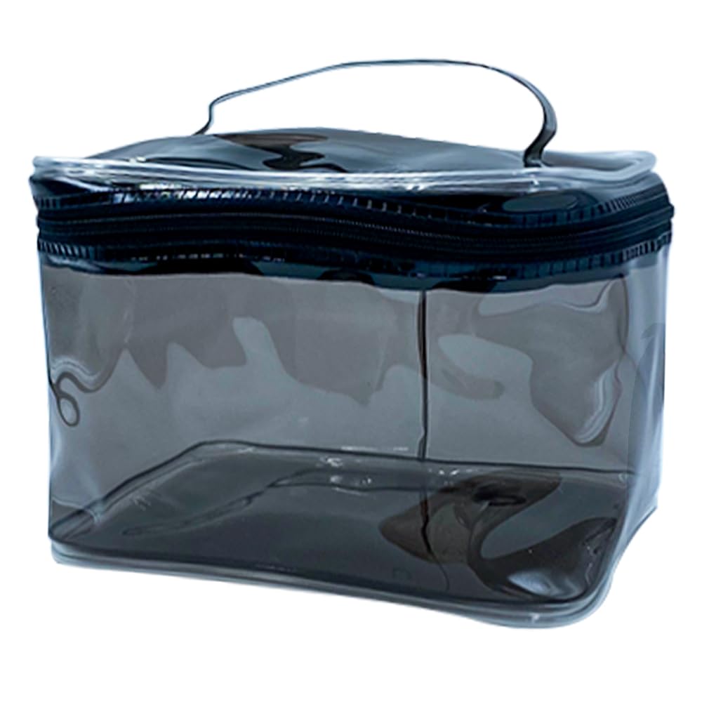 TotePrint Wasserfeste PVC Kosmetiktasche Einfarbig mit Tragegriff 18x13x12 cm Transparent Reise-Organizer Unisex Duschbeutel für Damen & Herren (Schwarz)