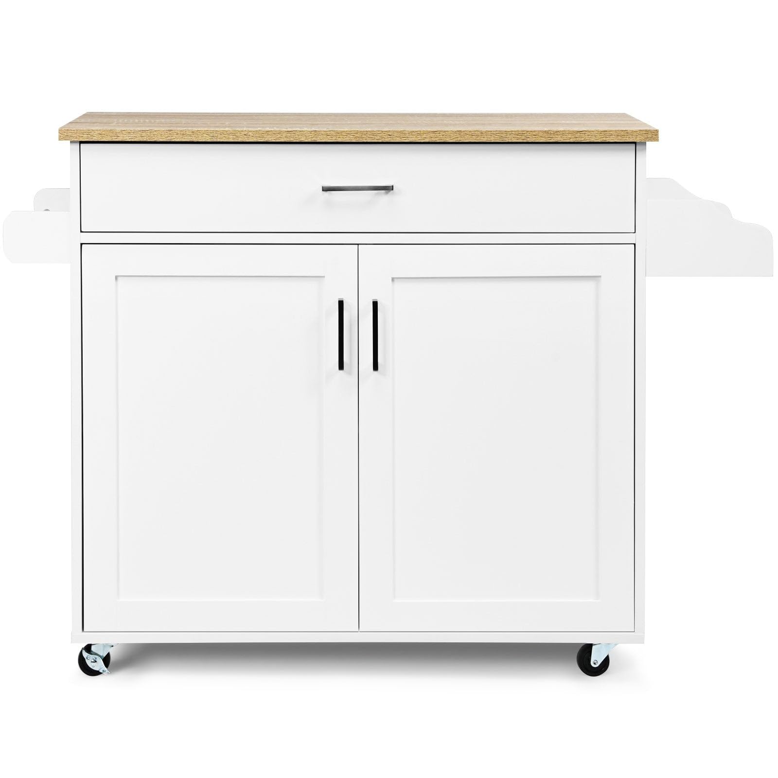 Kücheninsel mit Rollen, 116 x 40 x 85 cm, mit großer Schublade und verstellbarem Einlegeboden, moderner Stil, MDF, weiß, 20_0019552