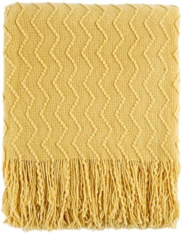 BATTILO HOME Yellow Throw Blanket for Couch, Textured Soft Gold T...