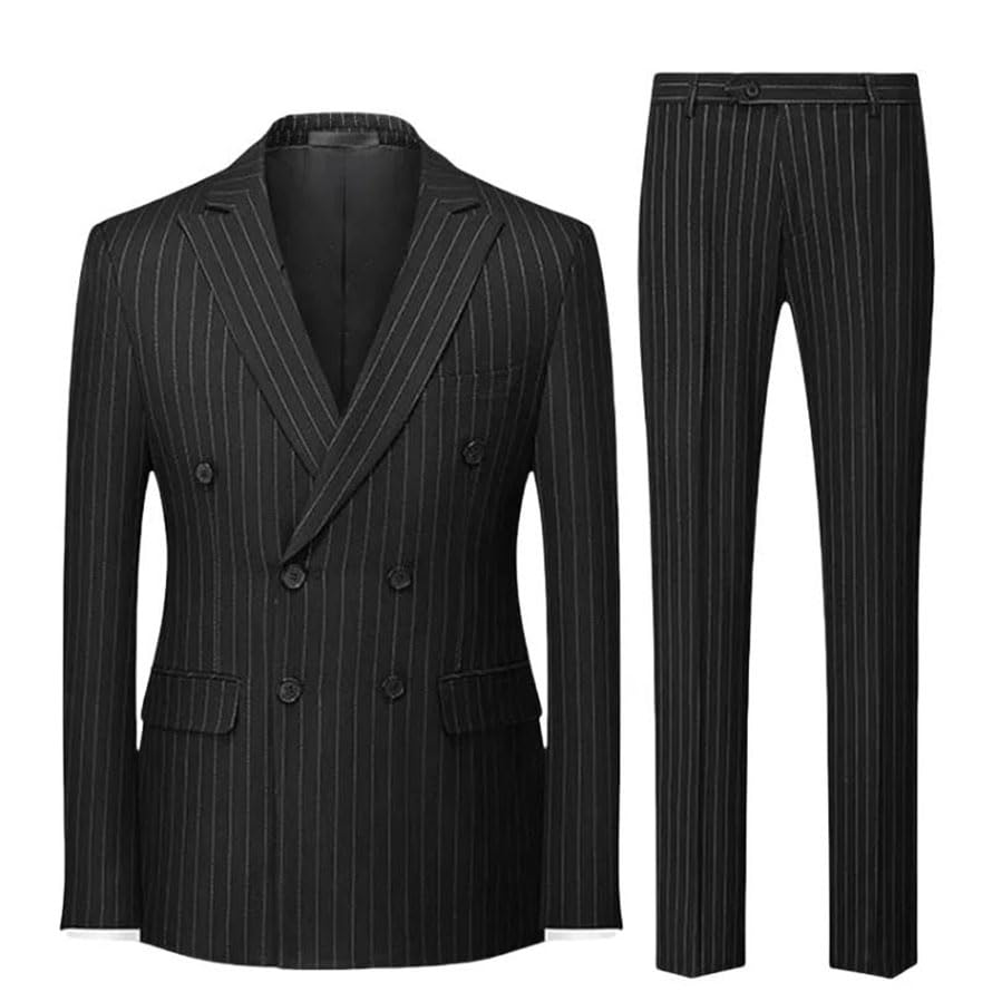 Men 2-Piece Tuxedo Suit Double Breasted Slim Fit Pinstripe Formal Suit with Blazer and Pants2