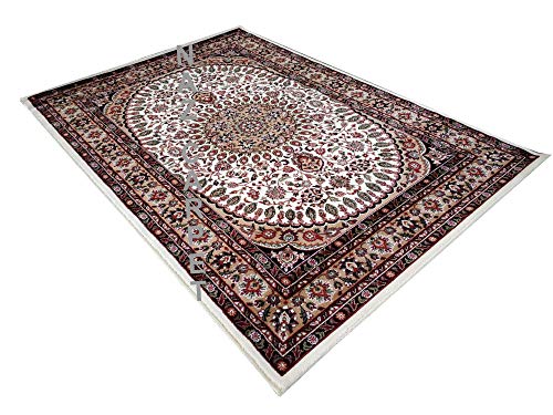 Image of Kashmiri Traditional Woollen Carpet with Advanced 1 Inch Thickness & Classical Look 60x180cm (2x6 Feet) Color White