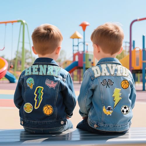 Personalized Jean Jacket for Boys Girls, Custom Toddler Patch Jean Jacket with Name, Kids Denim Jacket Coat Back to School Outfits, Customized Easter Birthday Christmas Gift for Baby 1-8 Years Old2