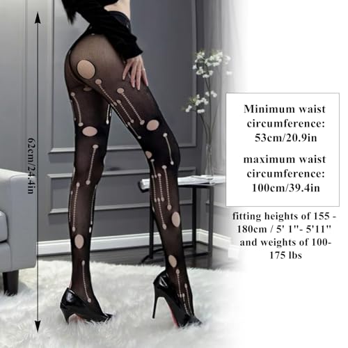 Sexy Fishnet Tights for Women, Stretch Thigh-High Leggings, Black Lace Patterned Stockings, High Waist Pantyhose Fishnets for Women, One Size2
