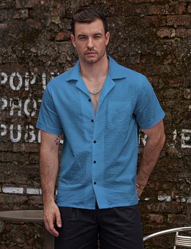 Image of VATPAVE Mens Striped Summer Shirt Casual Button Down Short Sleeve Beach Shirts Cotton Shirts for Men