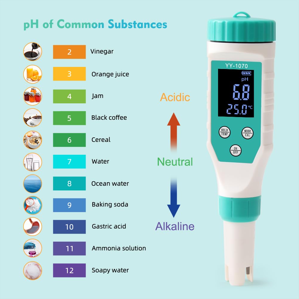 Kavolet Testeur de pH de piscine 7 en 1 - Testeur de qualité de l'eau du chlore, du pH, des solides dissous totaux, du sel, des ORP, des FAC, de la température EC - Pour eau potable, aquariums,