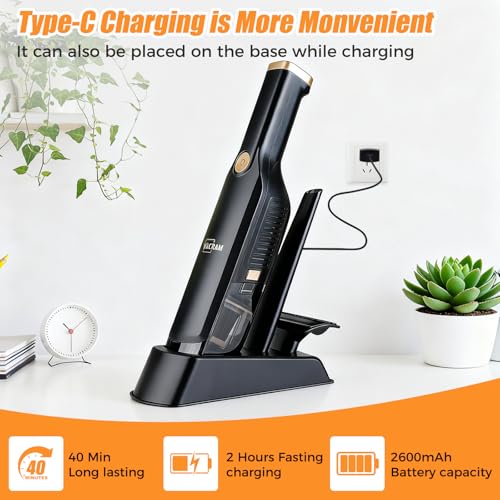 Image of Handheld Vacuum Cordless,Dust Busters Cordless with Storage Dock,15KPA High Power Portable Vacuum Vordless,USB Quick Charge,Mini Vacuum with Multi-Nozzles & Washable Filter,Black
