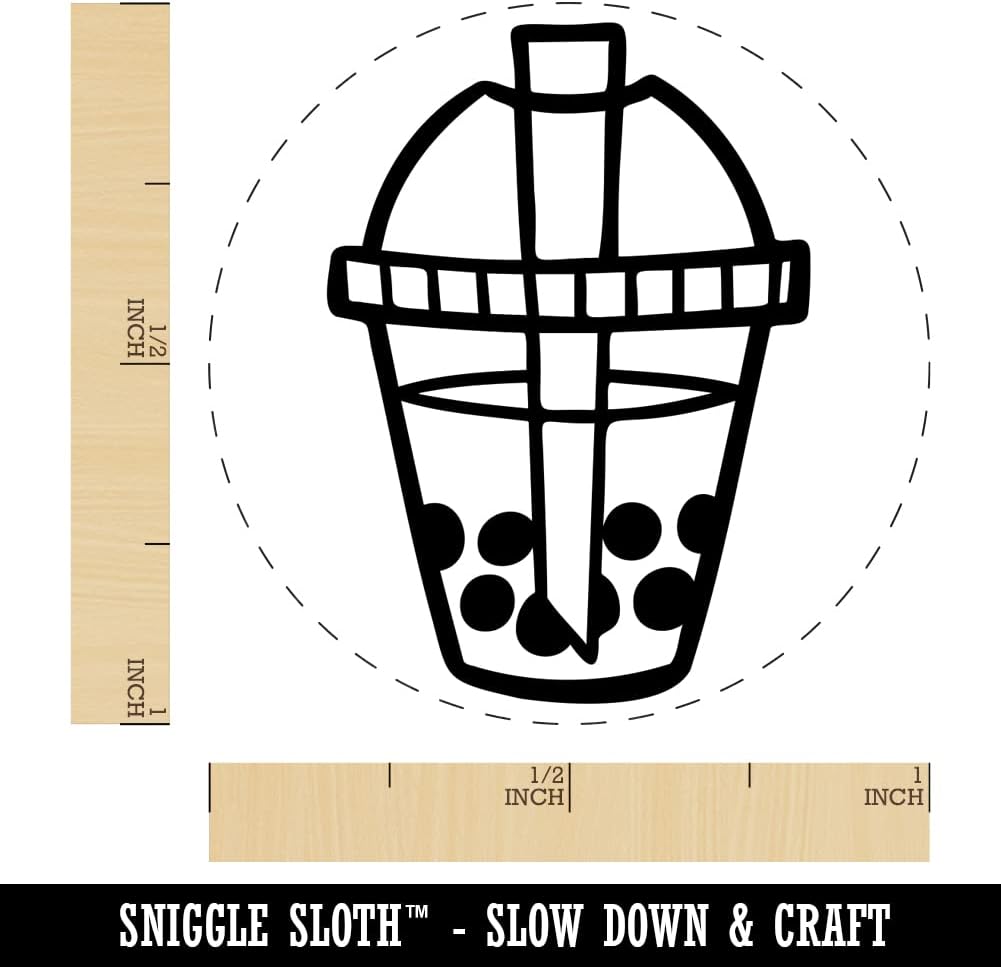 Yummy Bubble Tea Boba Milk Dessert Drink Self-Inking Rubber Stamp Ink Stamper for Stamping Crafting Planners - 1-1/2 Inch Large - Red Ink