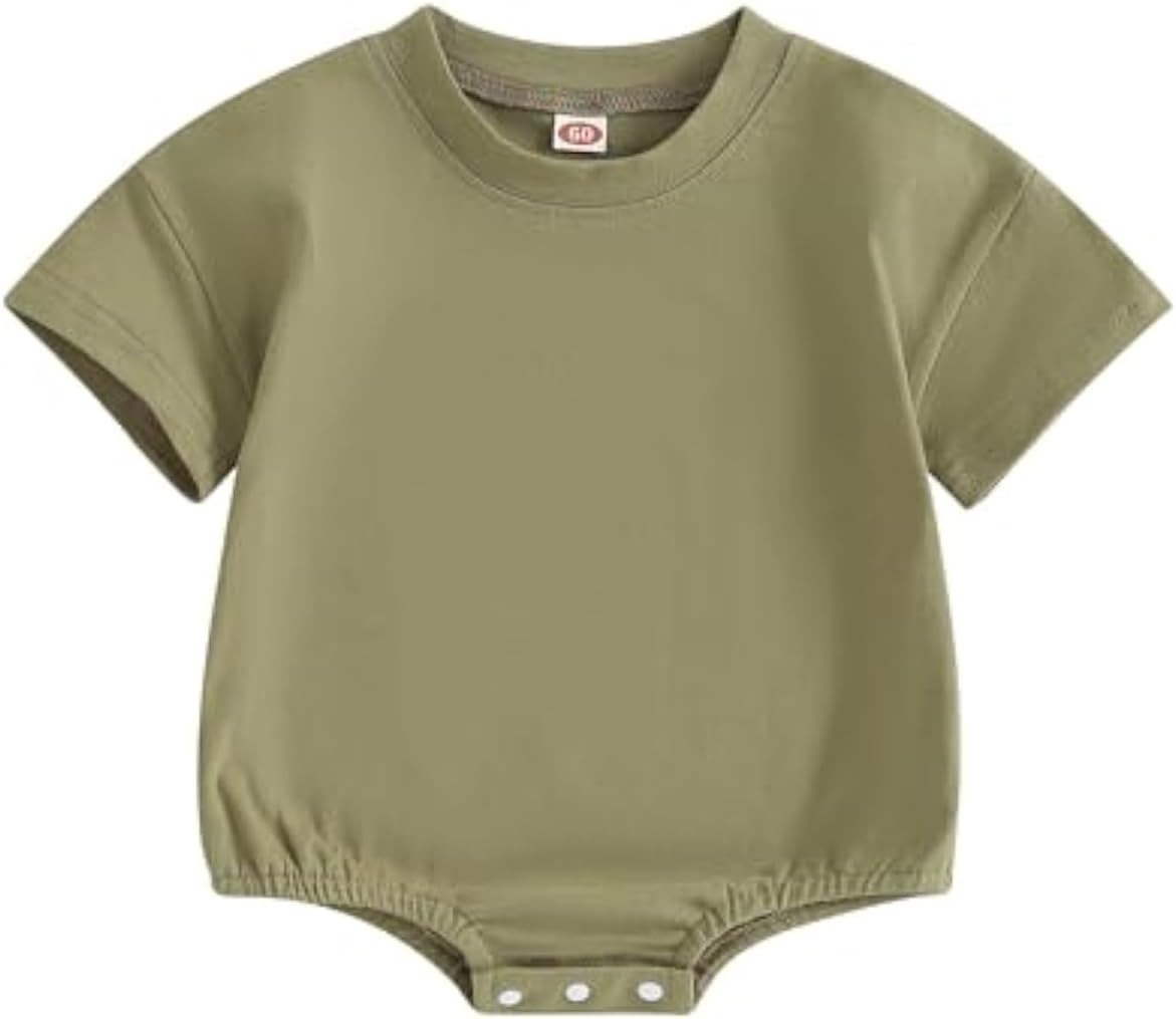 Baby Boy Girl Bubble Romper Infant Oversize Plain Crewneck T-Shirt Bodysuit Tops