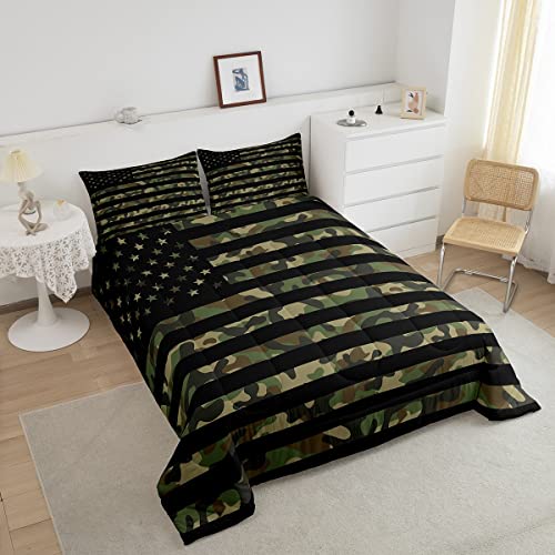 Army Camouflage Comforter American Flag Comforter Set For Kids Boys Girls Teens Military Decor Jungle Green Camo Usa Flag Bedding Set Independence Day Down Comforter For All Season 3Pcs Twin Size #TOP2