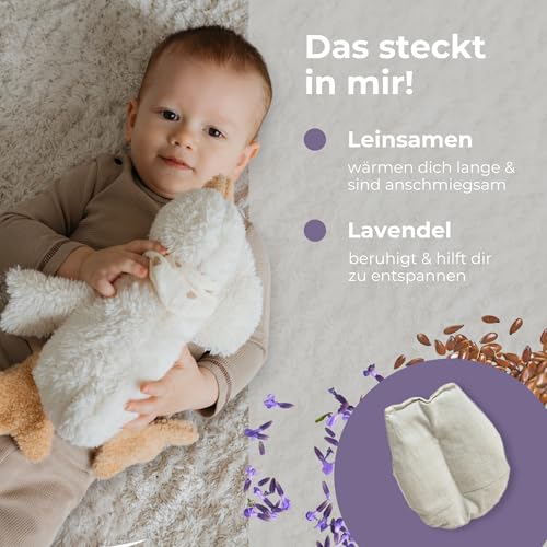 BJORKI Wärmekissen Baby & Kinder - Kuscheltier Wärmekissen mit Leinsamen Füllung für die Mikrowelle - Perfekt als Schlummer Kuscheltier und beruhigendes Kuschelkissen für Wärme & Wohlbefinden
