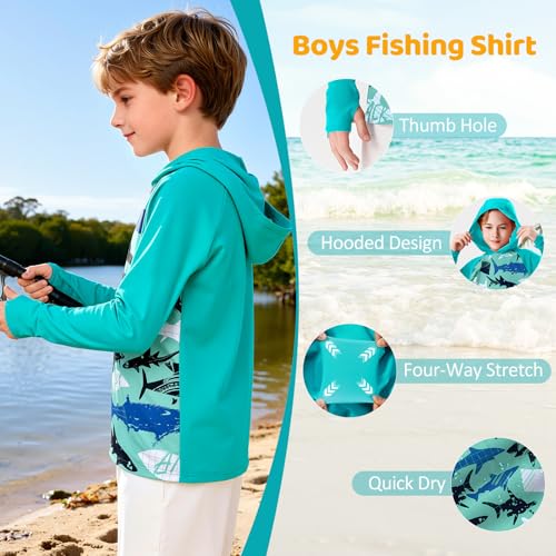 Image of Boys Rash Guard Toddler Swim Shirts Long Sleeve Kids Fishing Shirt UPF 50+ Sun Protection Swim Top with Thumb Hole