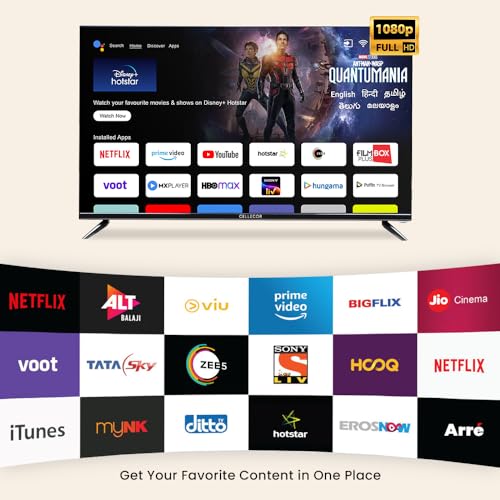 Image of CELLECOR 108 cm (43 inch) Full HD LED Smart Android TV with Voice Remote | Play Store (E43P) Free Installation - Black