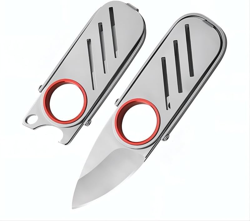 Mini Folding Keychain Knife with Finger Ring & Bottle Opener - Stainless Steel Compact EDC Pocket Utility Tool, 1.69 Inch Blade