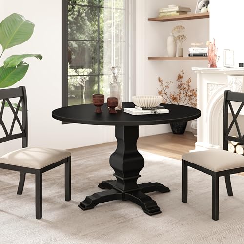 Image of Roundhill Furniture Havre Pedestal Base Round Dining Table, Black