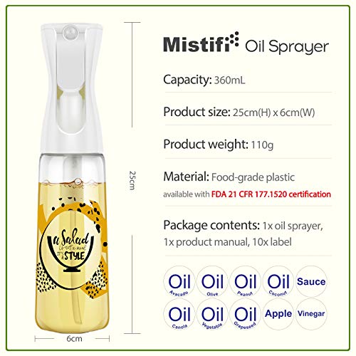 Image of Oliver Oil Sprayer /Mister, design for cooking, grilling, oil dispenser, Non-Aerosol for Olive Oil and Cooking oil, 12 ounces. (Salad Style)