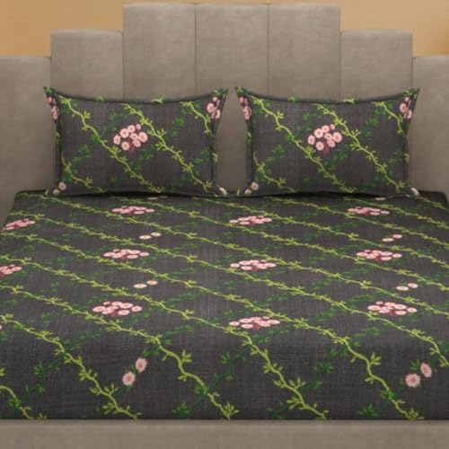 Image of Mafatlal Luxe Lilac 140 GSM Elegant Bedsheet with 2 Pillow Cover for Double Bed and Queen Size, 90x100 Inch - Black & Green, Premium Microfiber, Soft & Lightweight