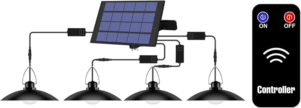 Four Heads Solar Pendant Light Waterproof Outdoor Indoor Solar Wall Lamp Remote Chandelier for Home Camping Garden Decor Color with Remote Control, Size 3000k