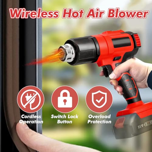 Accu heteluchtföhn voor Makita 18 V, draadloos heteluchtpistool met digitaal lcd-display en 3 sproeiers, 50-550 °C, snelle opwarming voor krimpkousen, decoratie (zonder accu) - Afbeelding 5