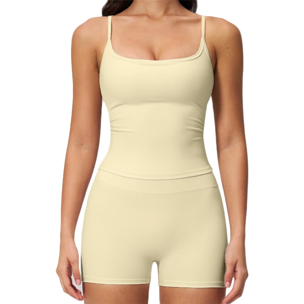JPXJGT Breathable Yoga Vest & Hip Shorts 2-Piece Yoga Set Outdoor Fitness Sports Suit Sportwear(Size:L,Color:Yellow)