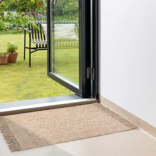 Collive Kitchen Runner Rug, 2' x 4.3' Hand-Woven Reversible Washable Rugs, Tan Cotton Modern Farmhouse Bathroom Mat Hallway Carpets for Foyer Bedroom Entry Back Door Decor - Image 5