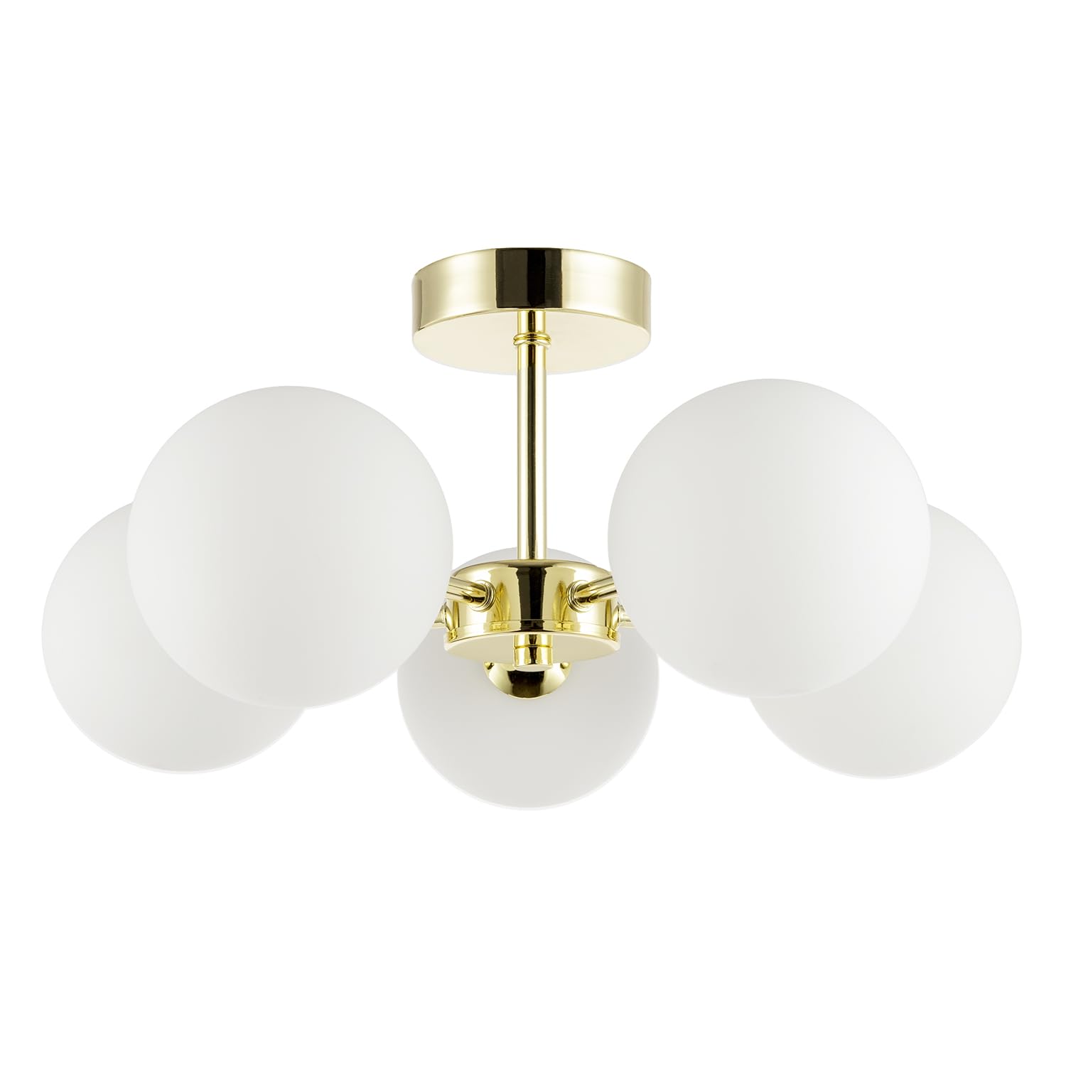 Happy Homewares Gold/Light/White Chic Polished 5-Arm Ceiling With Globe Glass Shades