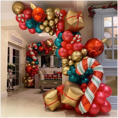 Red and Green Christmas Balloons Kit, Dark Red Green Metallic Gold Confetti Balloon with Christmas Explosion Star Helium Mylar Foil Balloons Set for Xmas New Year Birthday Party Decorations - Image 5