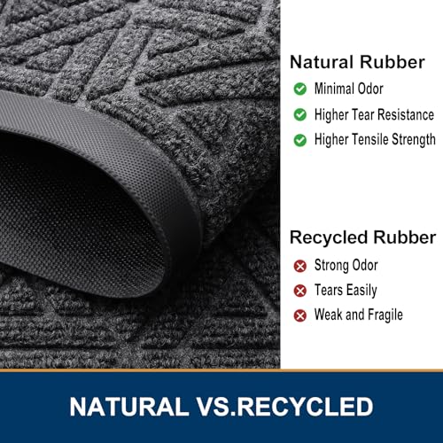 Smiry Front Door Mat Outside Entrance, Heavy Duty Natural Rubber Doormat, Trap Dirt and Moisture Easy Clean Low Profile Patio Porch Welcome Floor Mats for Entry, 59x23 Inch, Grey