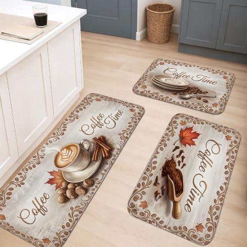 Lot de 3 tapis de cuisine rustiques marron automne et lavables pour évier - 5