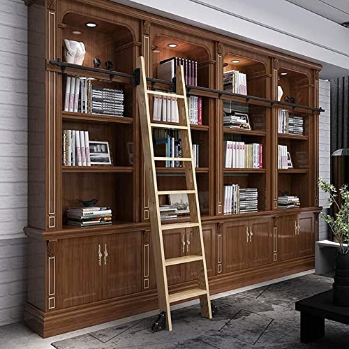 XFSHKJS Quincaillerie d'échelle de bibliothèque roulante, 7 étagères, Style Industriel, Kit d'échelle de bibliothèque, Rail de roulement + accessoires d'extension