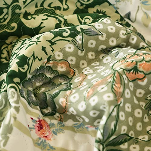 Cmfshape Summer Floral King Quilted Bedspread,Romantic Green Quilt Set King,Reversible Stitched Bedding Set All Season,Soft Lightweight Coverlet with Pillow Cases (Green&White, King102 x90) by Cmfshape - Used condition - Image 4